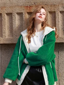 TXii Модная Осенне-Зимняя Новая Зеленая Пушистая Куртка С Капюшоном Из Хлопка Для Молодых Женщин с Зеленым Мехом