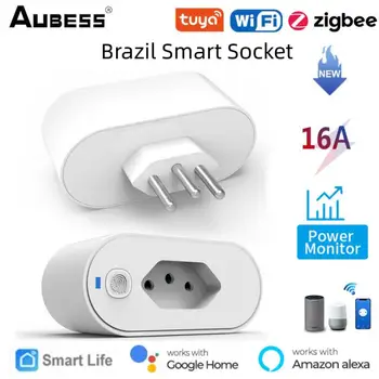 Tuya WiFi Zigbee Бразилия Адаптер Умной Розетки Умный Дом с Монитором Питания Таймером Smart Life App Control Через Alexa Google Home