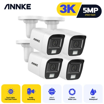 ANNKE 4шт 5MP HD IP67 Всепогодный Двухсторонний Аудио в Комплекте Камер для помещений и Улицы H.265 + Аналоговая камера Видеонаблюдения со Встроенным микрофоном