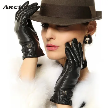 Продаются Перчатки из натуральной кожи, женские перчатки из козьей кожи Высшего качества, модные Однотонные перчатки из Овчины с пятью пальцами Для вождения EL032PR