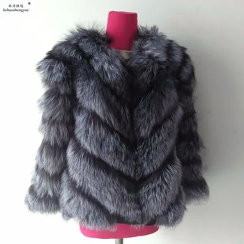 Linhaoshengyue, женское пальто из натурального меха чернобурки, 100% лисий мех, зима теплая