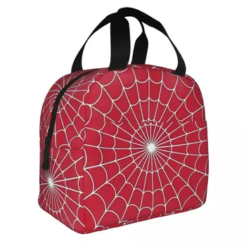 Красная сумка для ланча с изоляцией из паутины, Большая многоразовая термосумка-тоут, Ланч-бокс, школьные сумки для путешествий