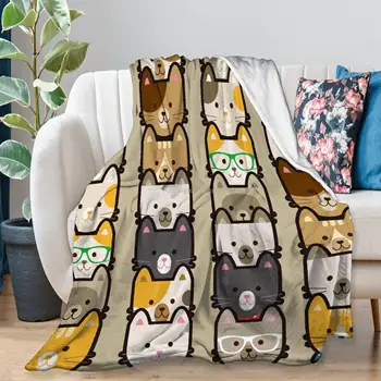 Yaoola Очаровательное фланелевое одеяло с мультяшным котом, Всесезонное Мягкое Уютное плюшевое покрывало для кровати, подходит для спальни, гостиной, дивана, постельных принадлежностей
