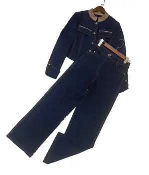 2023 Женская одежда Классический модный джинсовый костюм в стиле ретро 0824