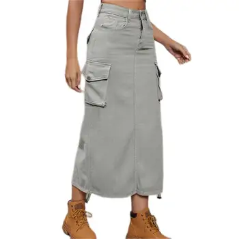 Женское джинсовое платье-карго, повседневная юбка средней длины