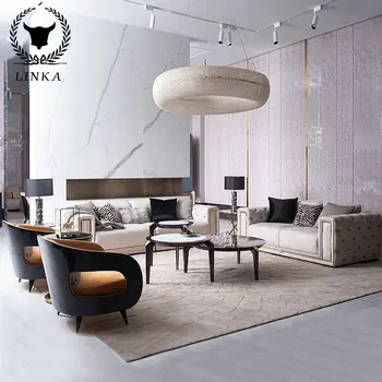 Постмодернистский светлый роскошный кожаный диван для гостиной высокотехнологичный тканевый диван мебель для большой семьи вилла