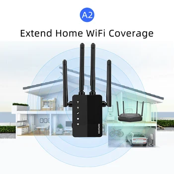 WiFi Расширитель, усилитель сигнала, 1200 Мбит/с, WiFi расширитель диапазона, 4 внешние антенны, порт 2xLAN, поддержка передачи на большие расстояния