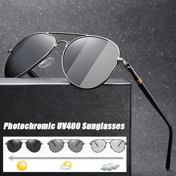 Классические Поляризованные Фотохромные Солнцезащитные очки Для Мужчин И Женщин, Модные Солнцезащитные очки для Пилота на открытом Воздухе, Ретро Мужские Очки для вождения UV400