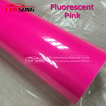 Новое поступление, Глянцевая флуоресцентная розовая автомобильная виниловая пленка с воздушным пузырем, флуоресцентная виниловая наклейка с 3 слоями, бесплатная доставка