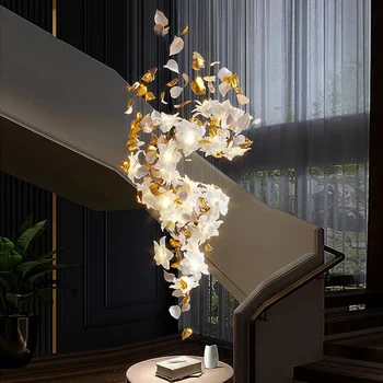 2023 Лестница Роскошная Люстра в виде Хрустального Цветка, Подвесной светильник в стиле лофт для Спальни, гостиной, Виллы, Домашнего Декора, Подвесное Освещение
