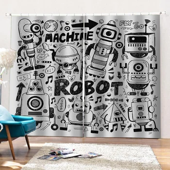 Астронавт, 3D мультяшная машина, робот, детская занавеска из 2 предметов для гостиной, декор спальни