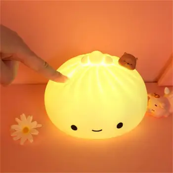 Креативный Ночной Светильник Soft Silicone Food Play Bun Pat Light В Сопровождении Ночника Для Сна Перезаряжаемый Многоцветный Светильник