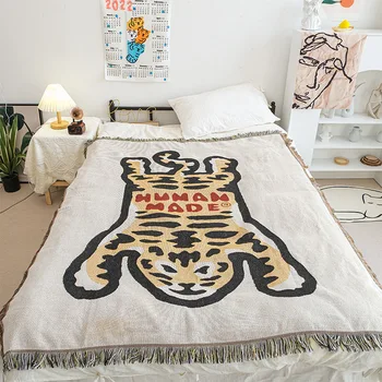 Вязаное Одеяло, диван, Текстиль, Толстый Коврик для Кемпинга, Покрывало с рисунком Тигра для домашнего декора, Гобеленовое одеяло с ворсом 130x160 см
