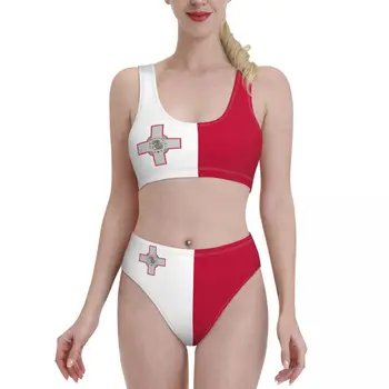Летние Комплекты Бикини с Флагом Мальты, купальник из двух частей, Спортивный купальник, Пляжная одежда для девочек и женщин