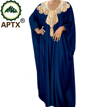 Женское африканское платье Абайя с V-образным вырезом, Длинный халат, Золотая вышивка, Дашики, Анкара, Повседневный Элегантный женский Вечерний A2325006