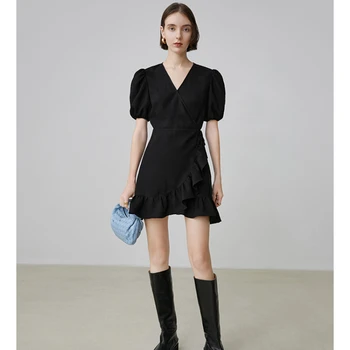 2023 Новое Французское платье Design Sense Для меньшинств с V-образным вырезом и рукавами-пузырями на талии, Маленькое Черное Платье, Детское Сексуальное Платье Maxi Fashion Y2k