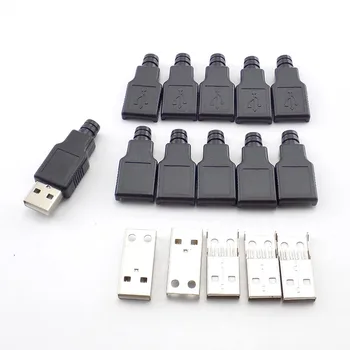 10 шт. USB-разъемы Типа А, 4-контактный штекер с черной пластиковой крышкой, припой, 2,0 USB-разъем, разъем 