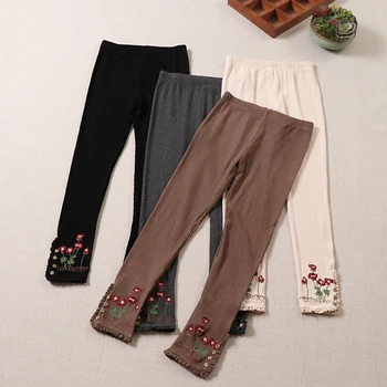 Весенне-осенние женские милые японские Sen, вышитые трикотажные эластичные хлопковые Милые Универсальные брюки с узким низом