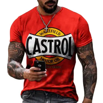 Винтажные мужские футболки с 3D принтом Texaco, Топы Castrol с коротким рукавом, Модная масляная футболка Для мужчин, Мотоциклетная футболка, Футболки Оверсайз
