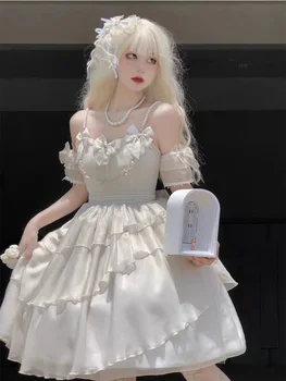 Милое Элегантное Белое Платье в стиле Лолиты, Свадебное платье с Цветочным узором JSK, Женское платье Lo, Платье Принцессы Cla, Вечернее платье