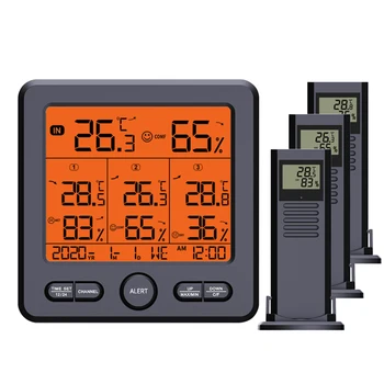 Метеостанция Беспроводные Датчики Цифровой Термометр Гигрометр ЖК-дисплей Измеритель температуры и влажности с 3 Дистанционными Датчиками